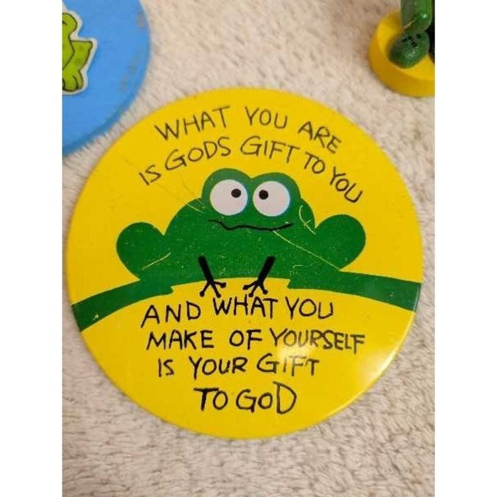 Vintage Frog Keychain Ornament Religious Quote Art Figurine Lot 3pc - Picture 2 of 12